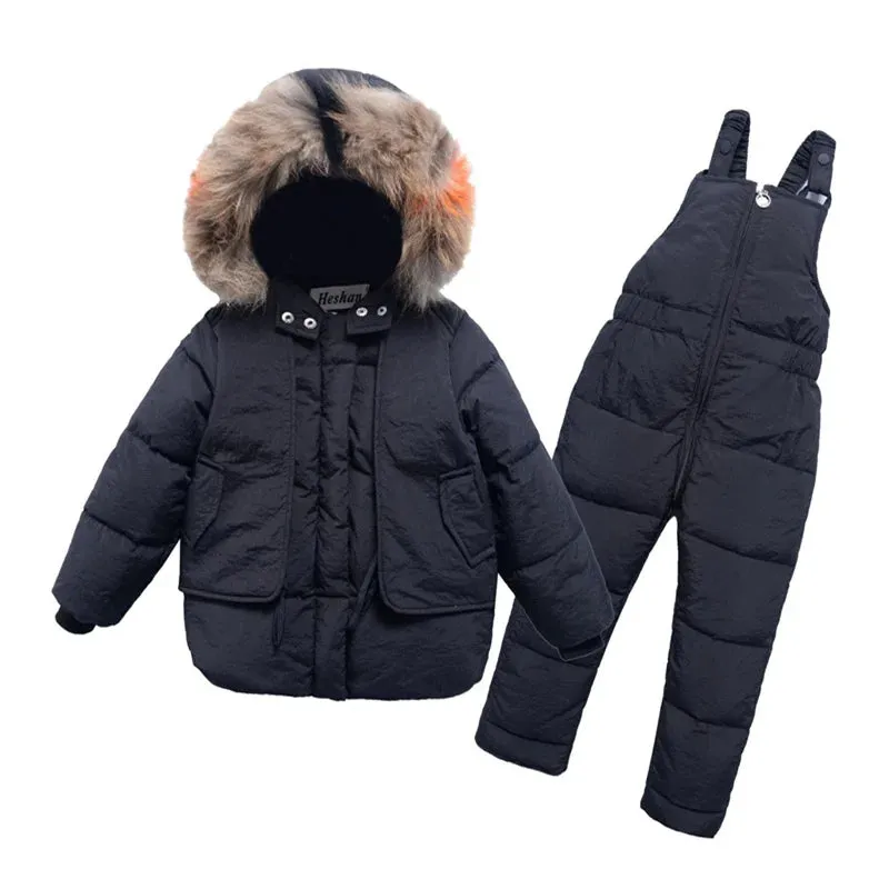 -30℃ Winter Down Suit Thick Warm Hooded Jackets Overalls 2 Pcs