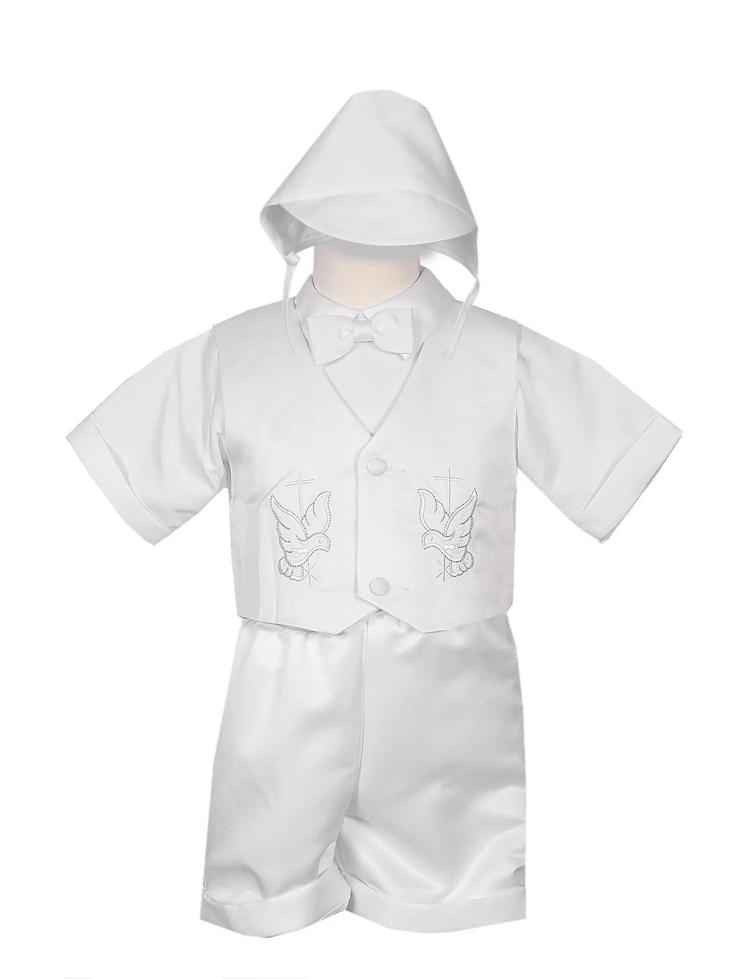 Baby Boys White 4 pc Holy Spirit Cross Vest Hat Baptism Outfit 3-24M