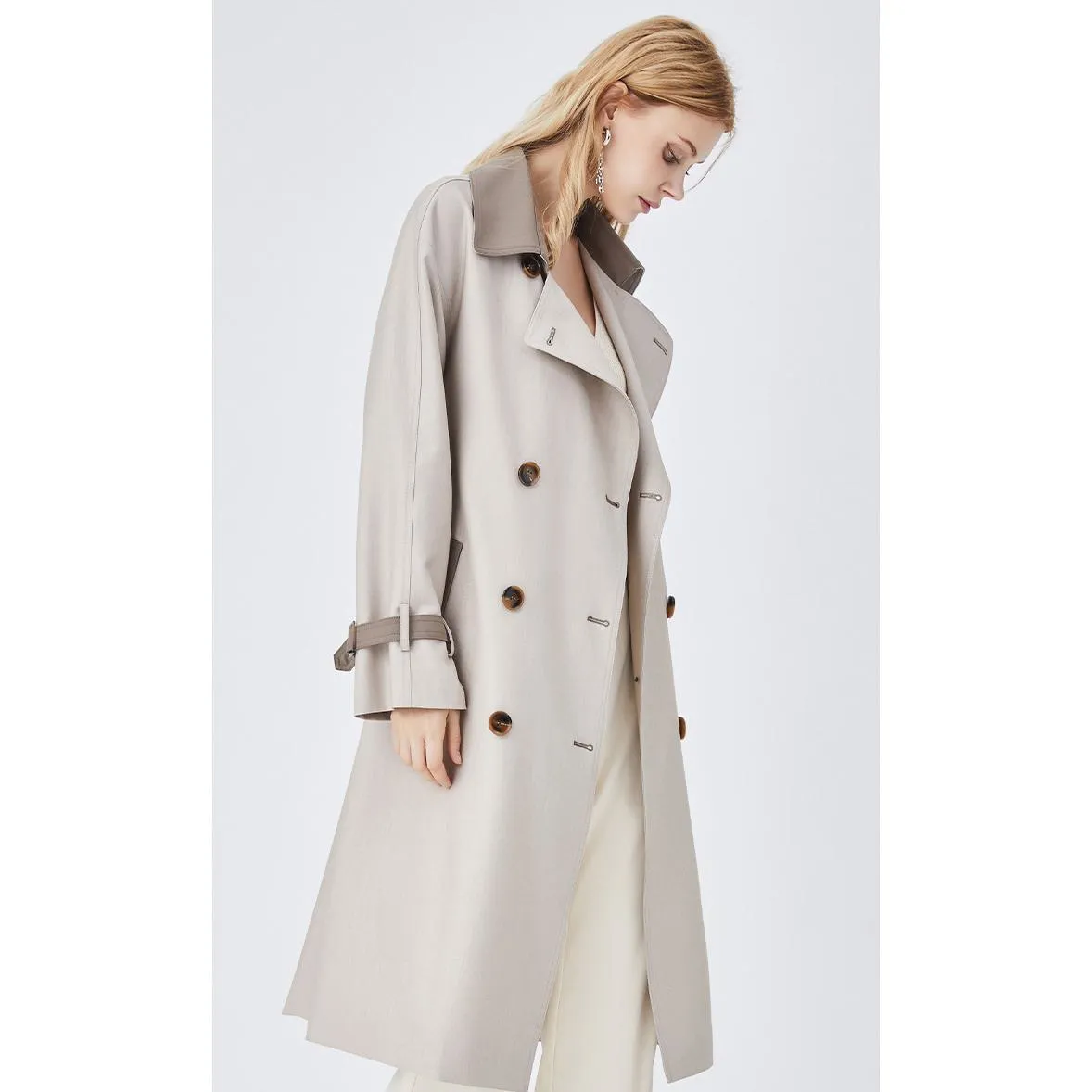 Belted Color Clash Knee-Length Trench Coat