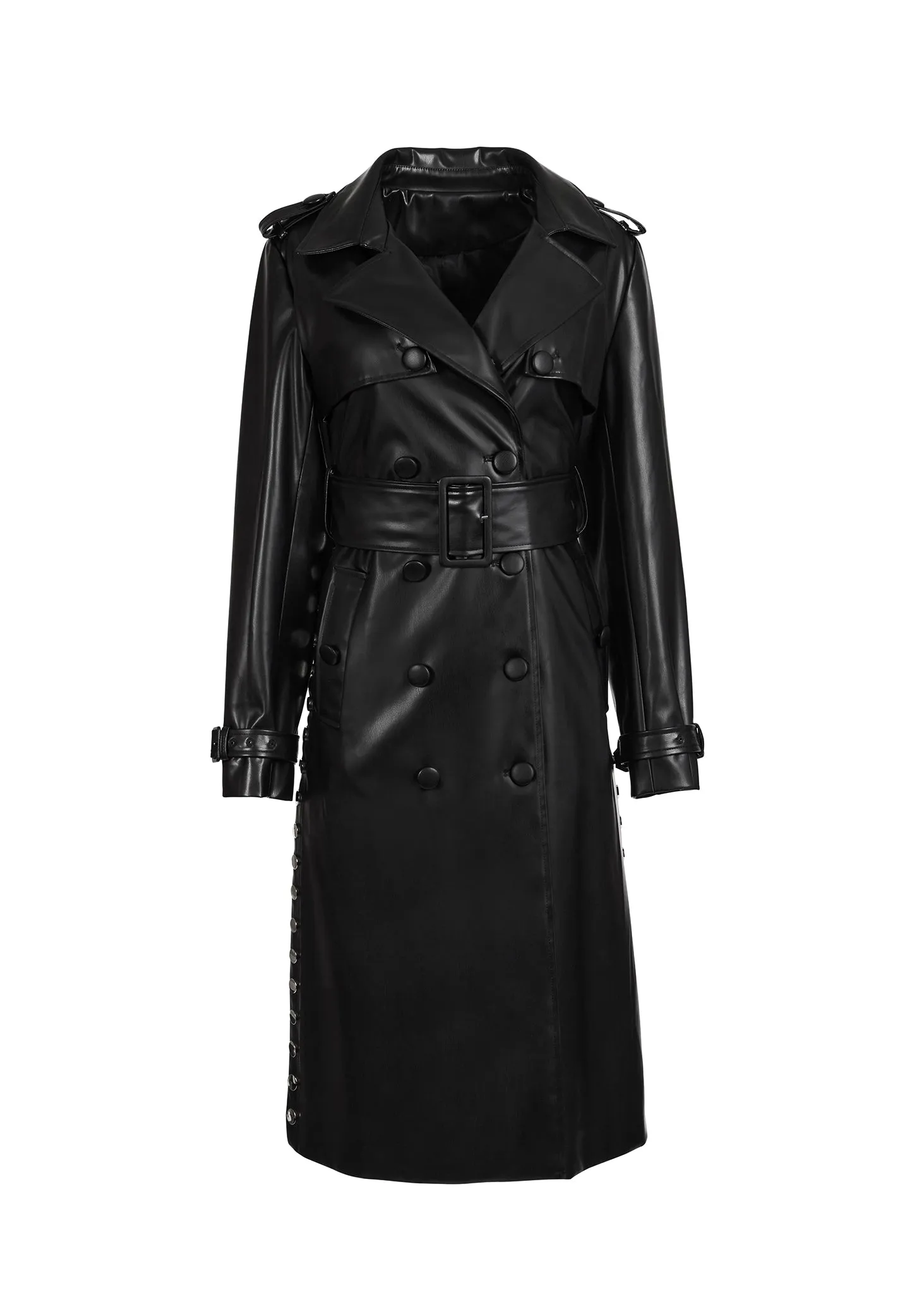 Black Side Snap Trench With Wrap Belt