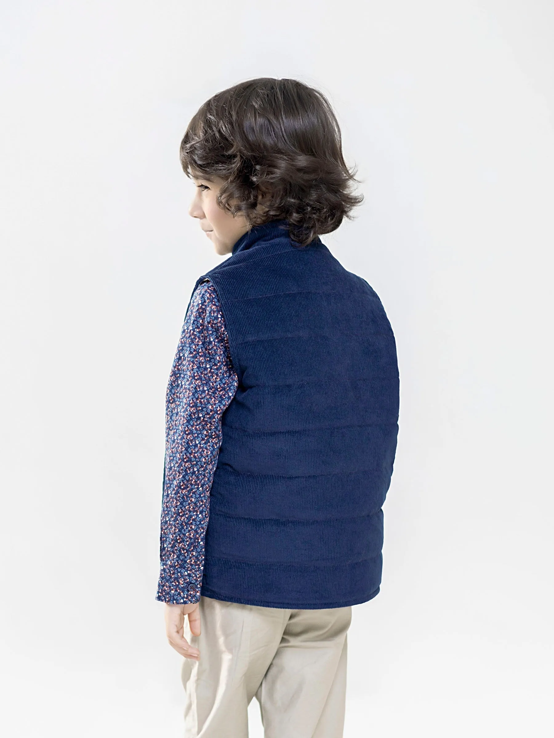 Blue Corduroy Casual Sleeveless Jacket