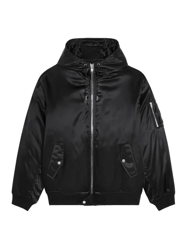 Bomber Jacket in Satin Finish Nylon Black