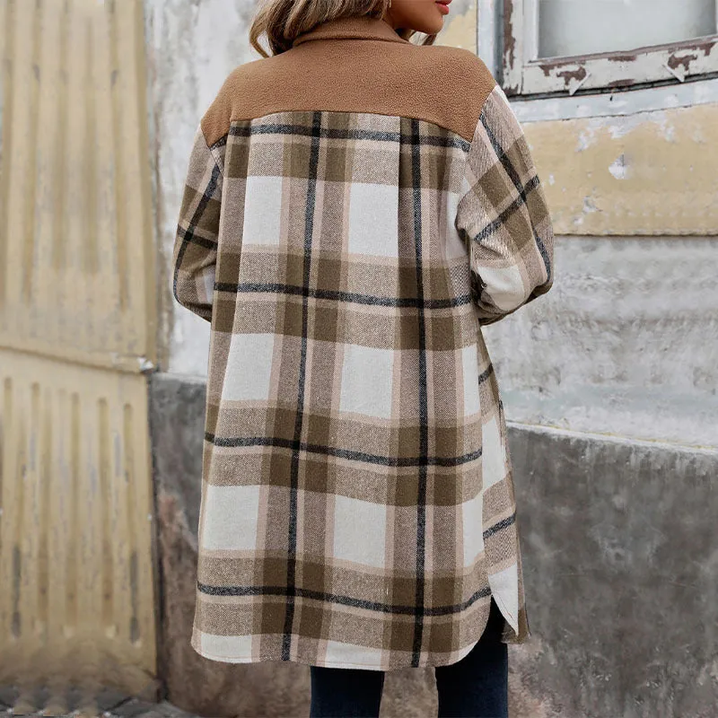 Brushed Long Plaid Jackets & Coats Wholesale Womens Clothing N3824091200029