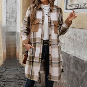 Brushed Long Plaid Jackets & Coats Wholesale Womens Clothing N3824091200029