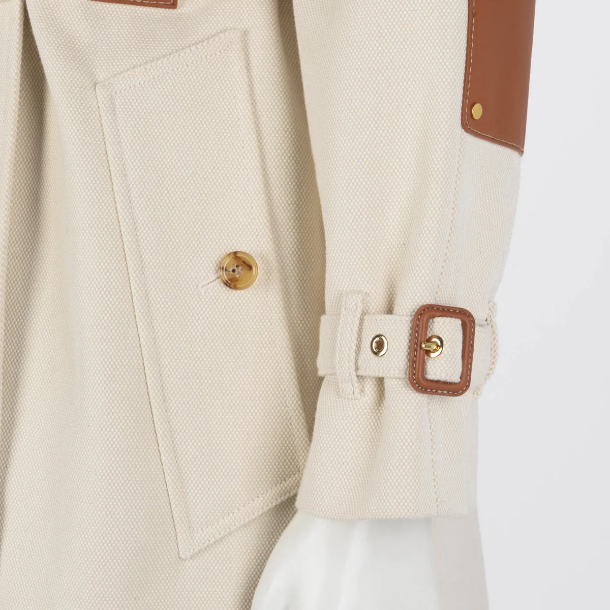 Burberry Ecru & Tan Canvas Leather Detail Trench Coat UK6