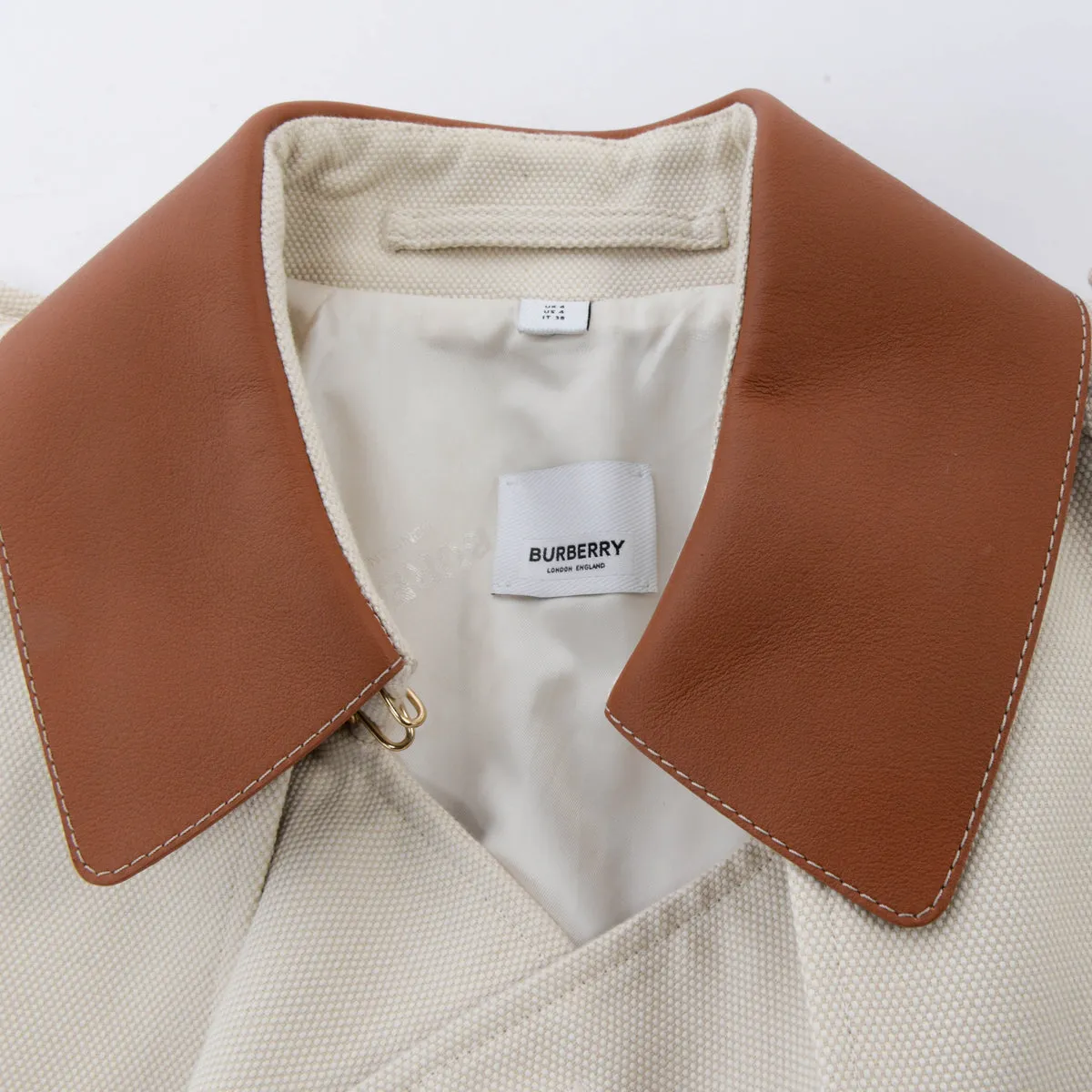 Burberry Ecru & Tan Canvas Leather Detail Trench Coat UK6