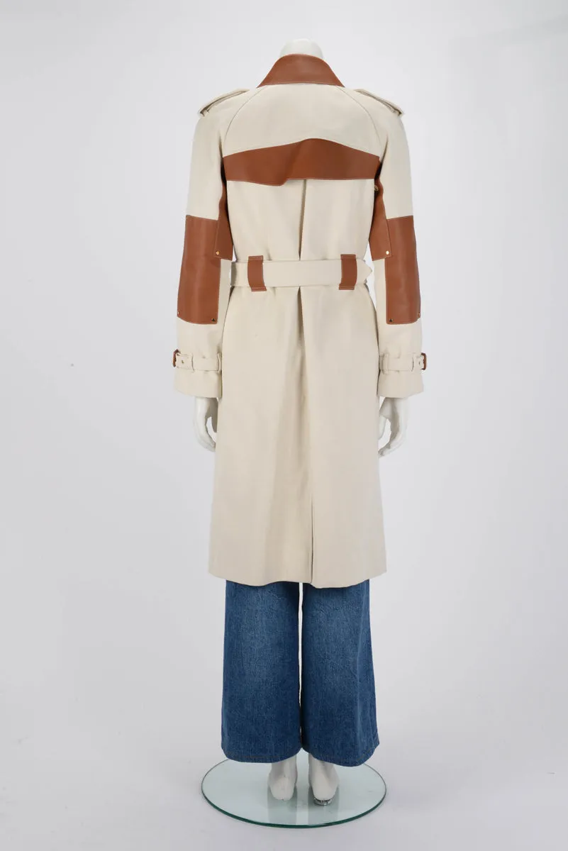 Burberry Ecru & Tan Canvas Leather Detail Trench Coat UK6