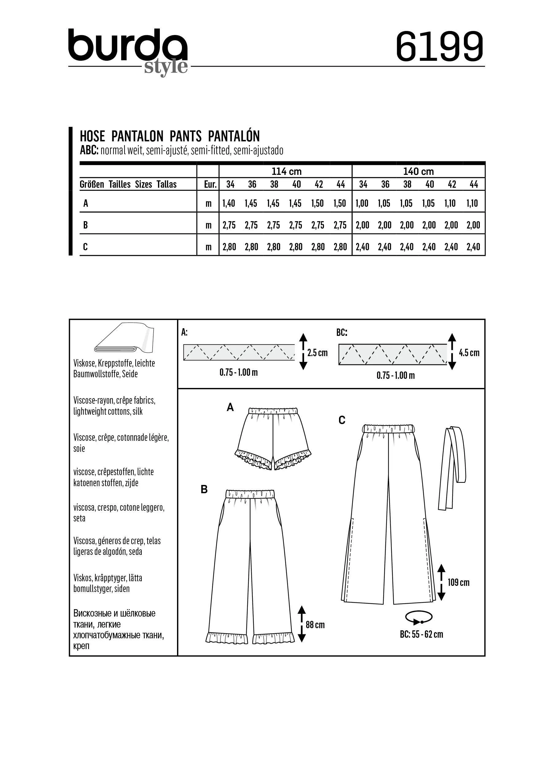 Burda Pattern 6199  Trousers / Pants / Shorts