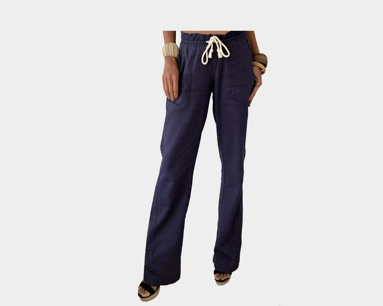 C1. Navy Blue Linen Wide-Leg Pants - The St. Barts