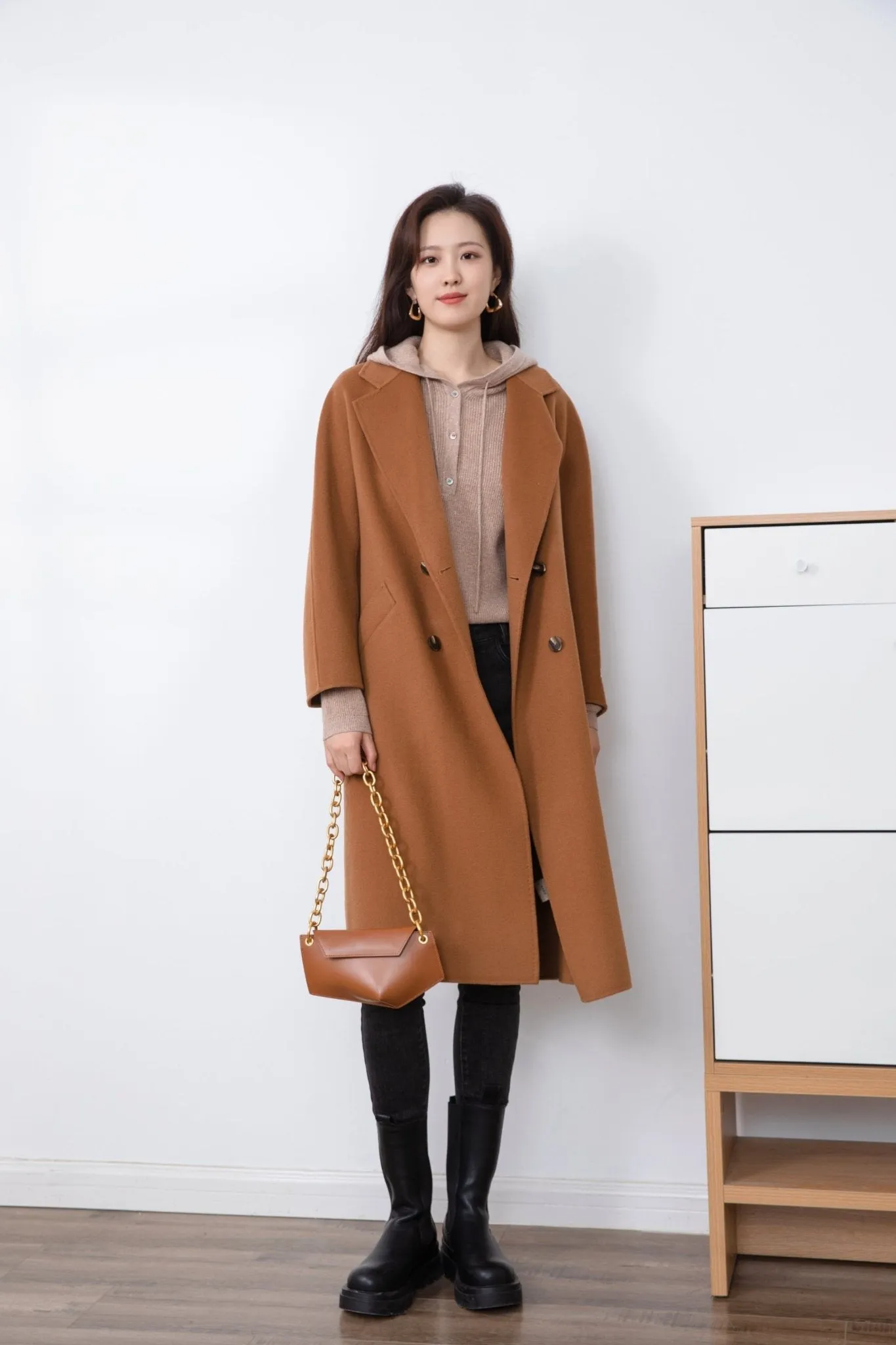 Camel-Colored Wool Overcoats with Relaxed Fit