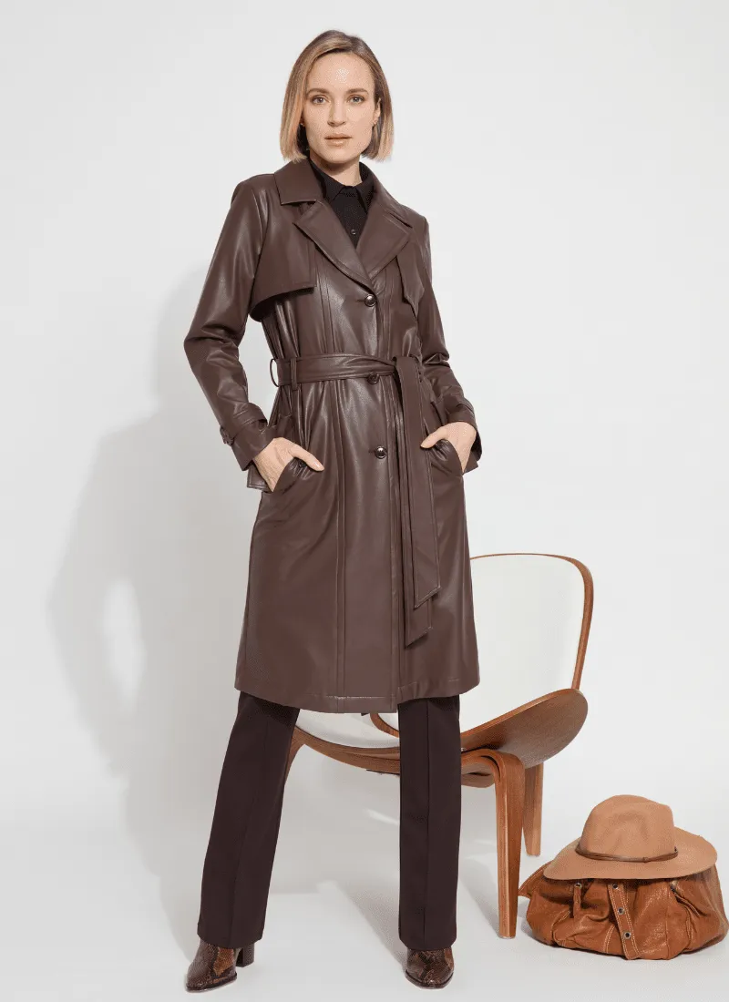 Cielo Vegan Leather Trench Coat | Dark Mocha