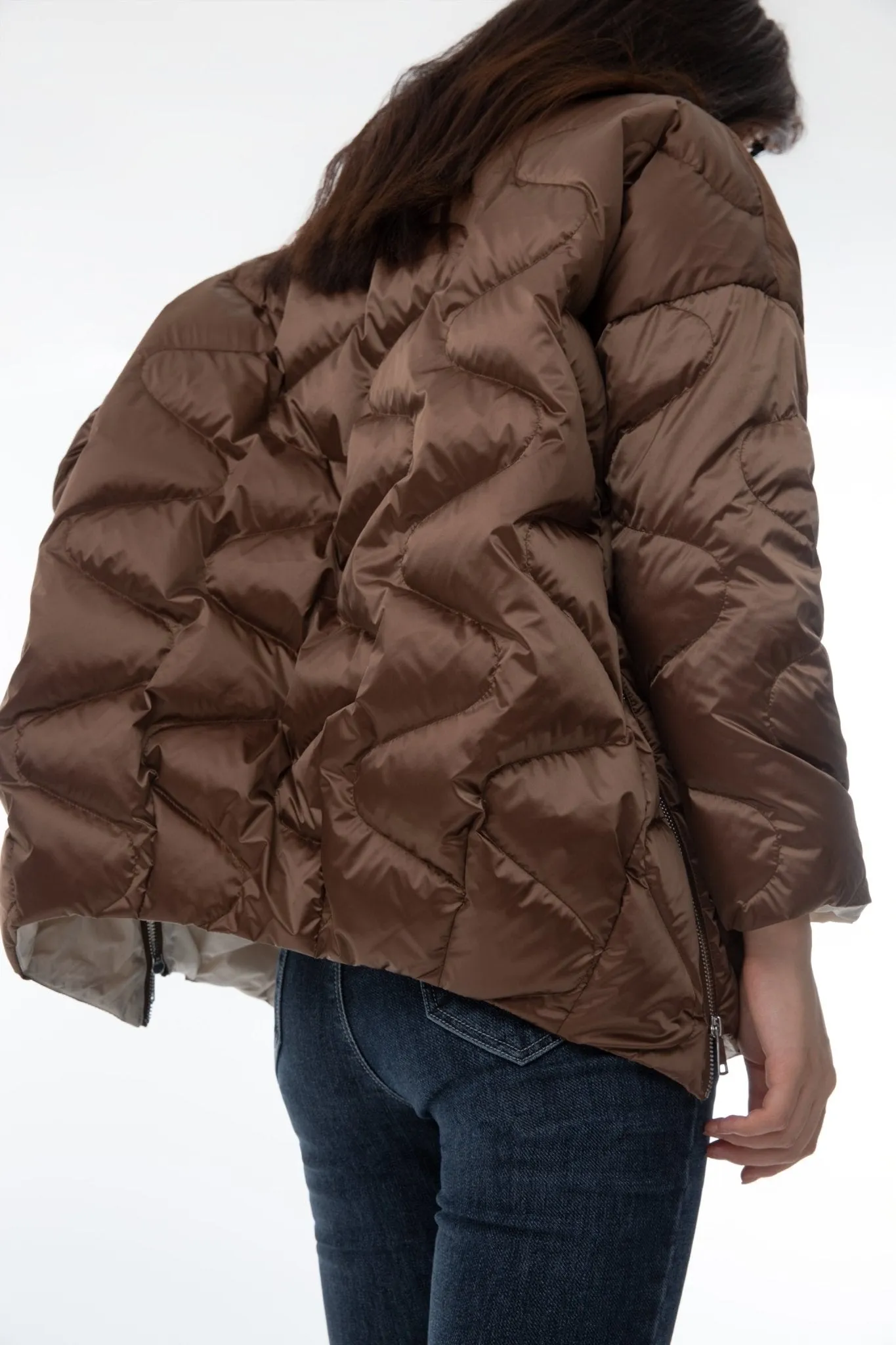 Contrasting Dark Brown Down Jacket