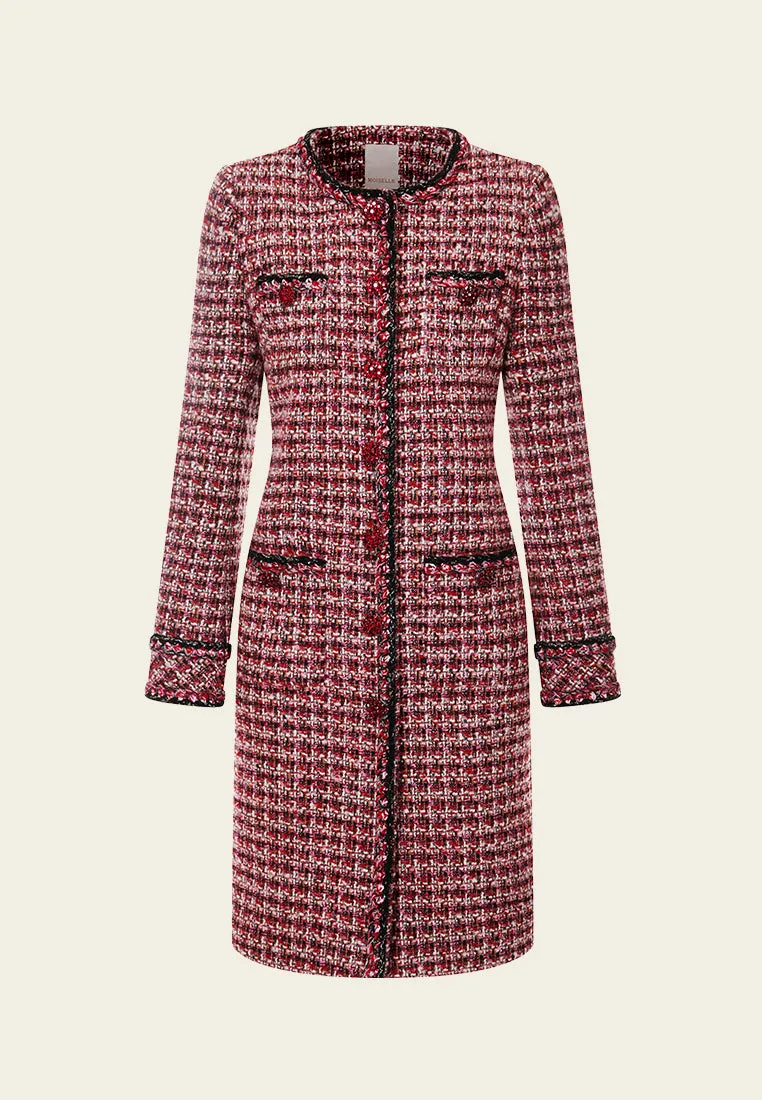 Contrasting-trim Checked Tweed Coat