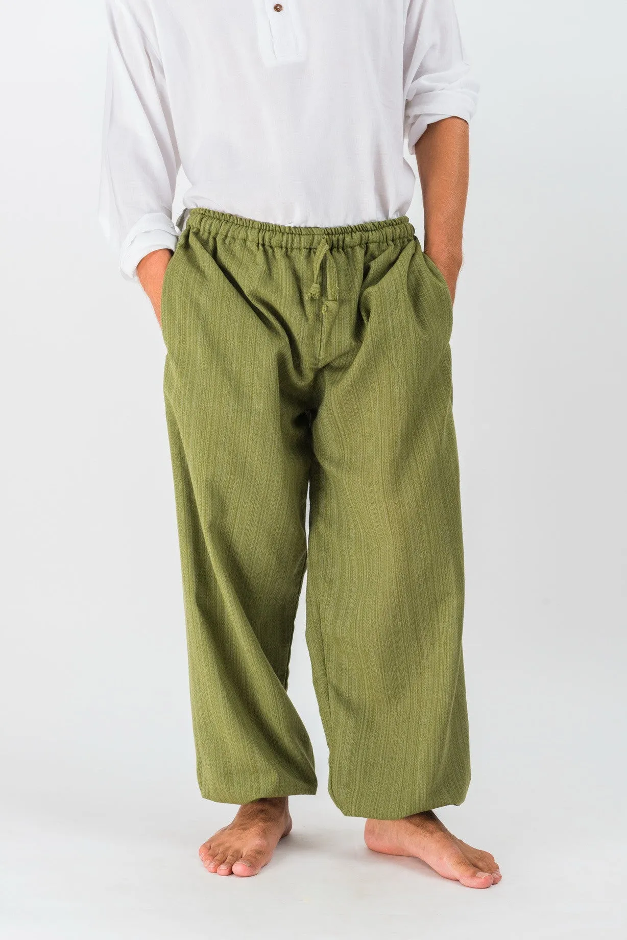 Cotton Thai Drawstrintg Full Yoga Massage Pants Lime