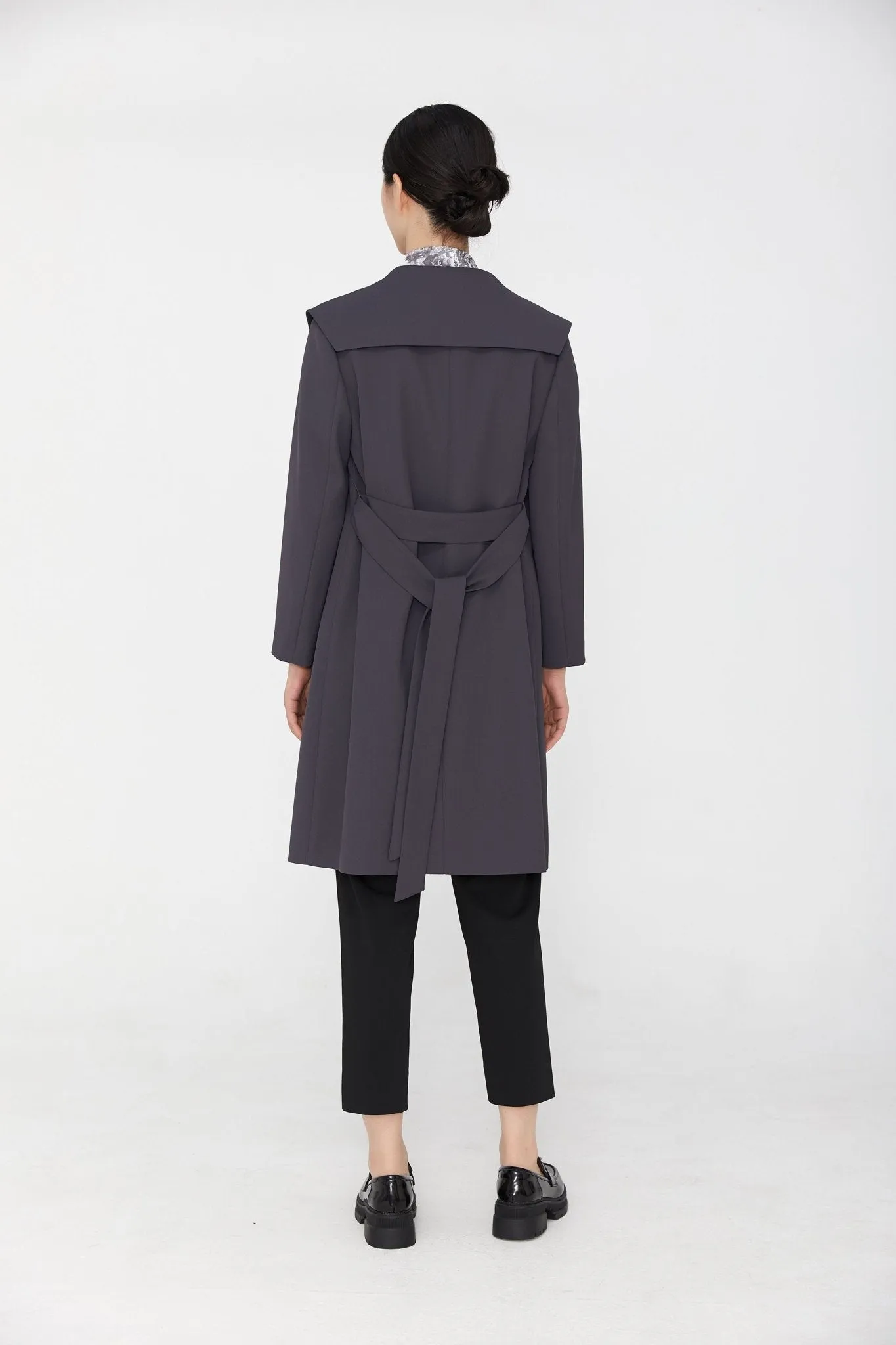 Dark Grey Belted Lapel Trench Coat