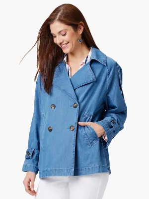 Denim Femme Trench Coat in Mid Wash