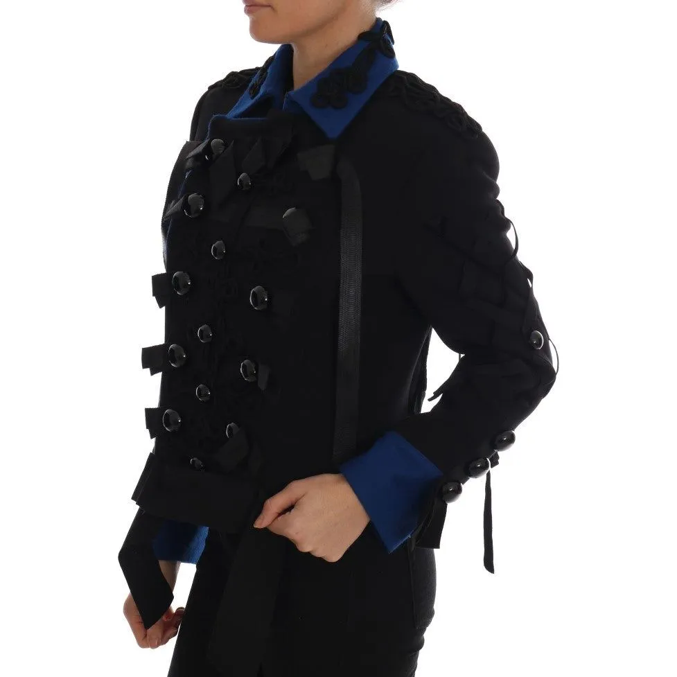 Dolce & Gabbana Chic Black & Blue Short Trench Jacket