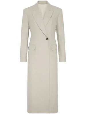 Ecru Wool Mélange Long Coat