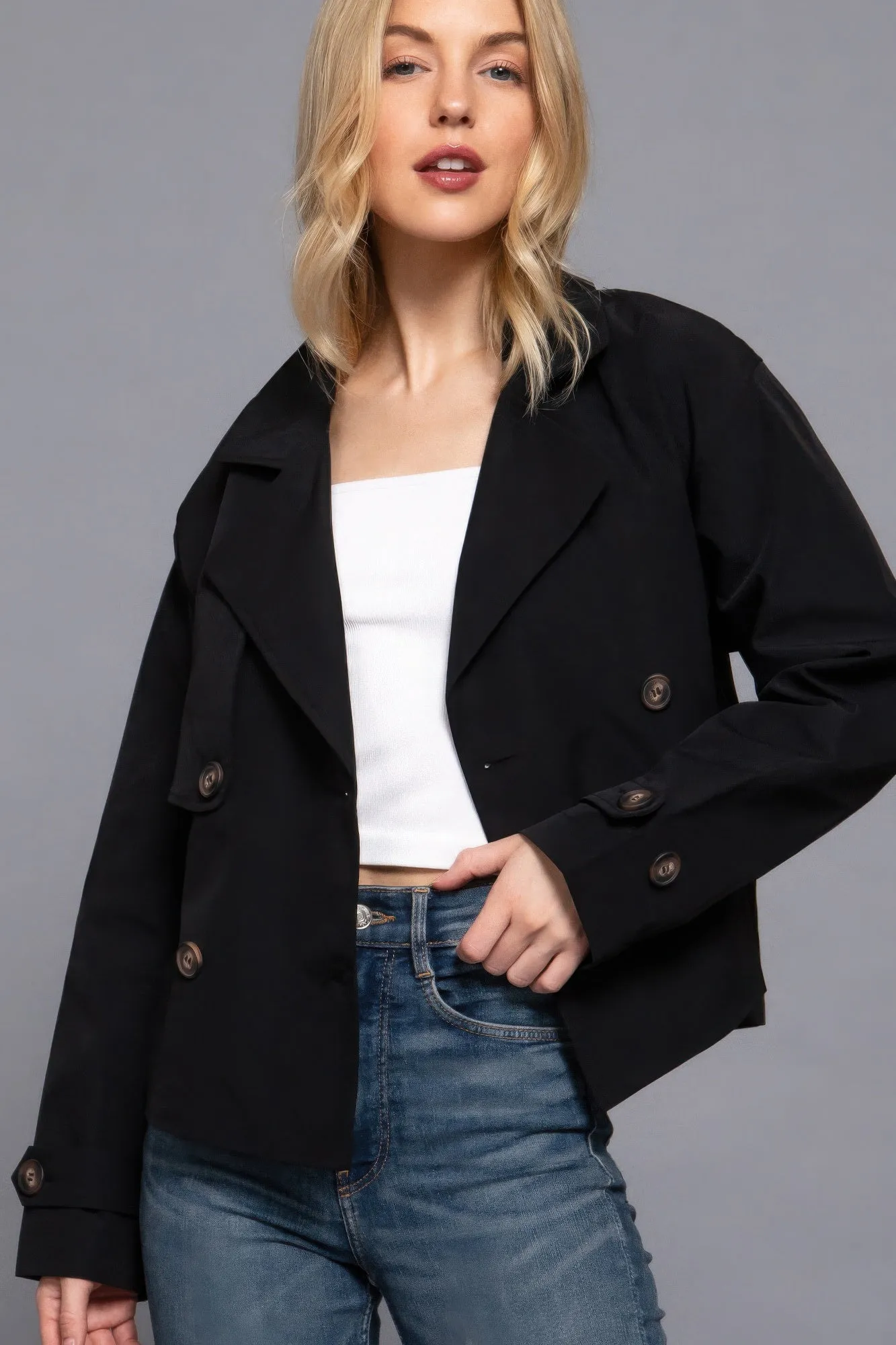 Elegant Double Breasted Short Trench Jacket – Lightweight & Stylish | Fashion M&J