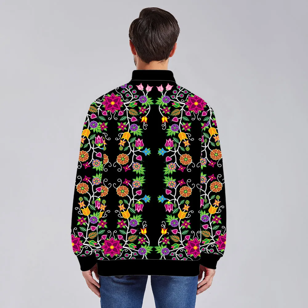 Floral Beadwork Zippered Collared Lightweight Jacket