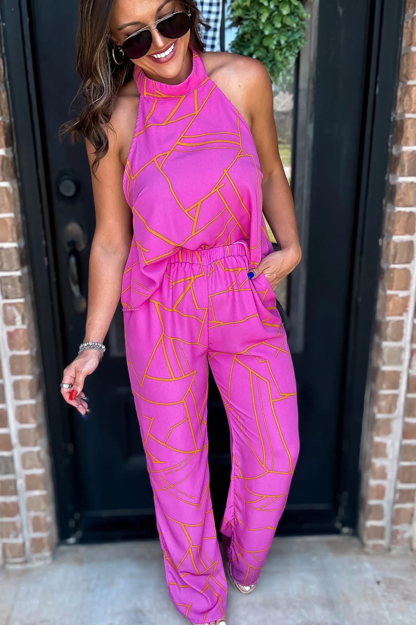 Geometric Pink Print Pant