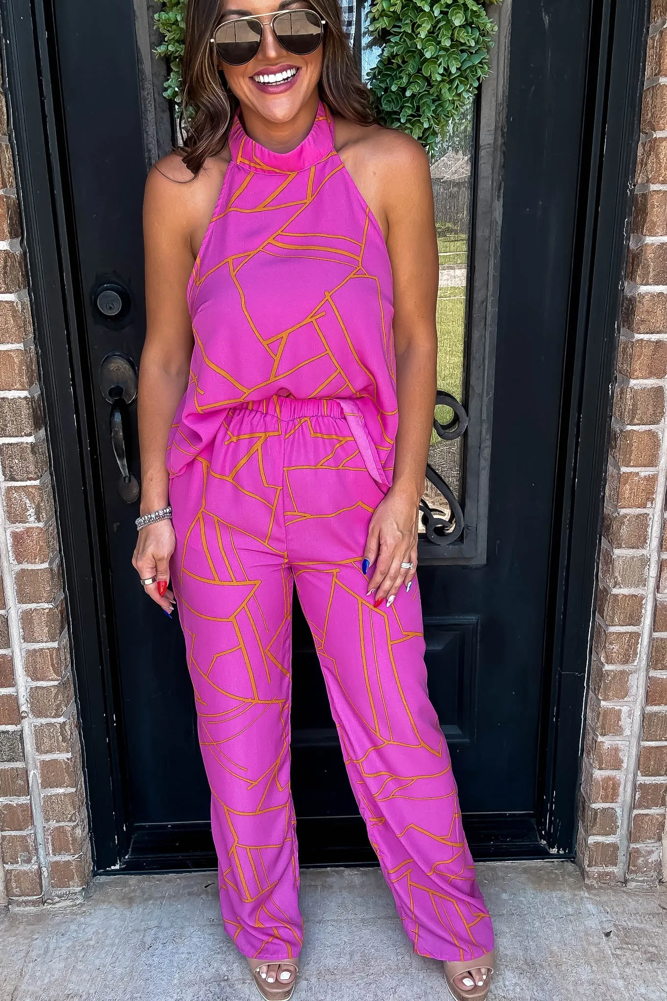 Geometric Pink Print Pant