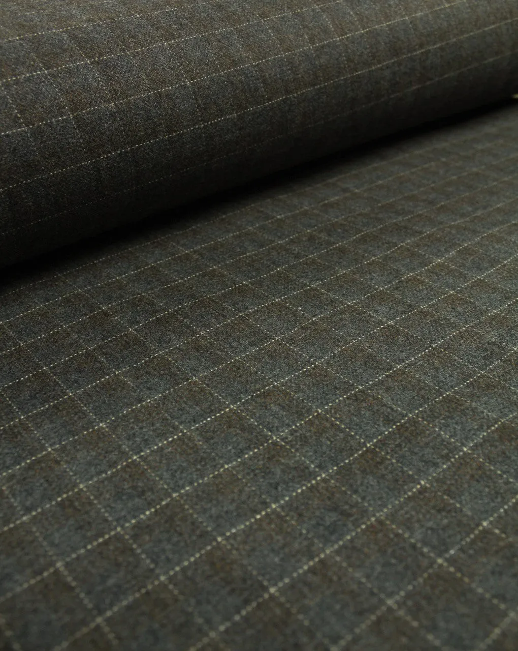 Grey And Golden Checks Design Woolen Tweed Fabric