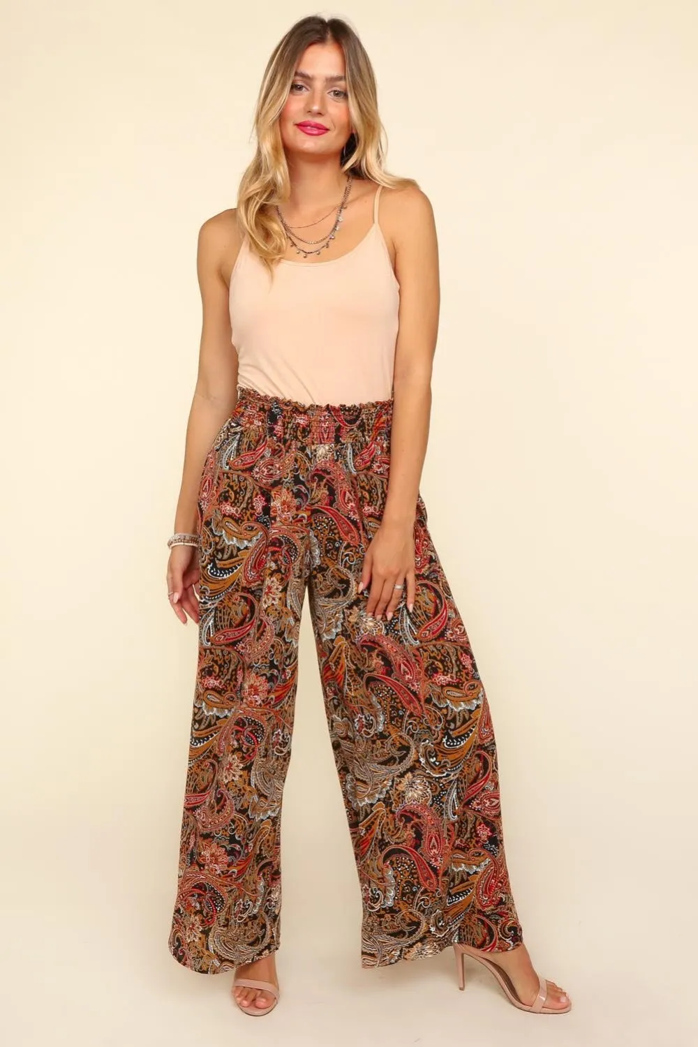 Haptics Smocked Waist Paisley Print Pants