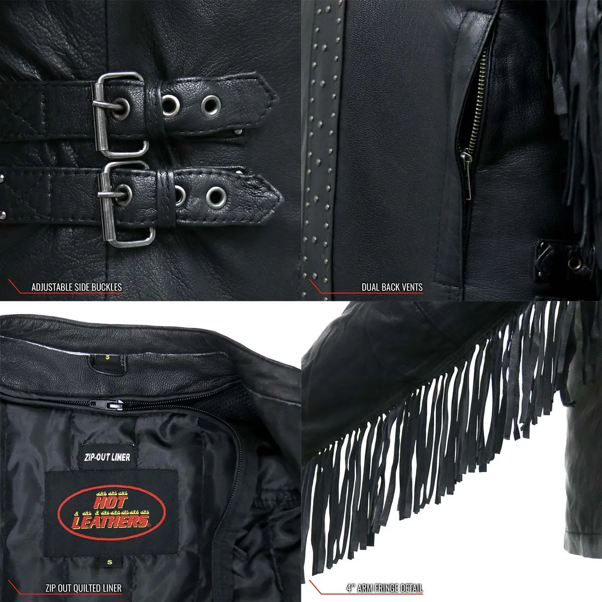 Hot Leathers JKL1028 Studs and Fringe Ladies Black Carry Conceal