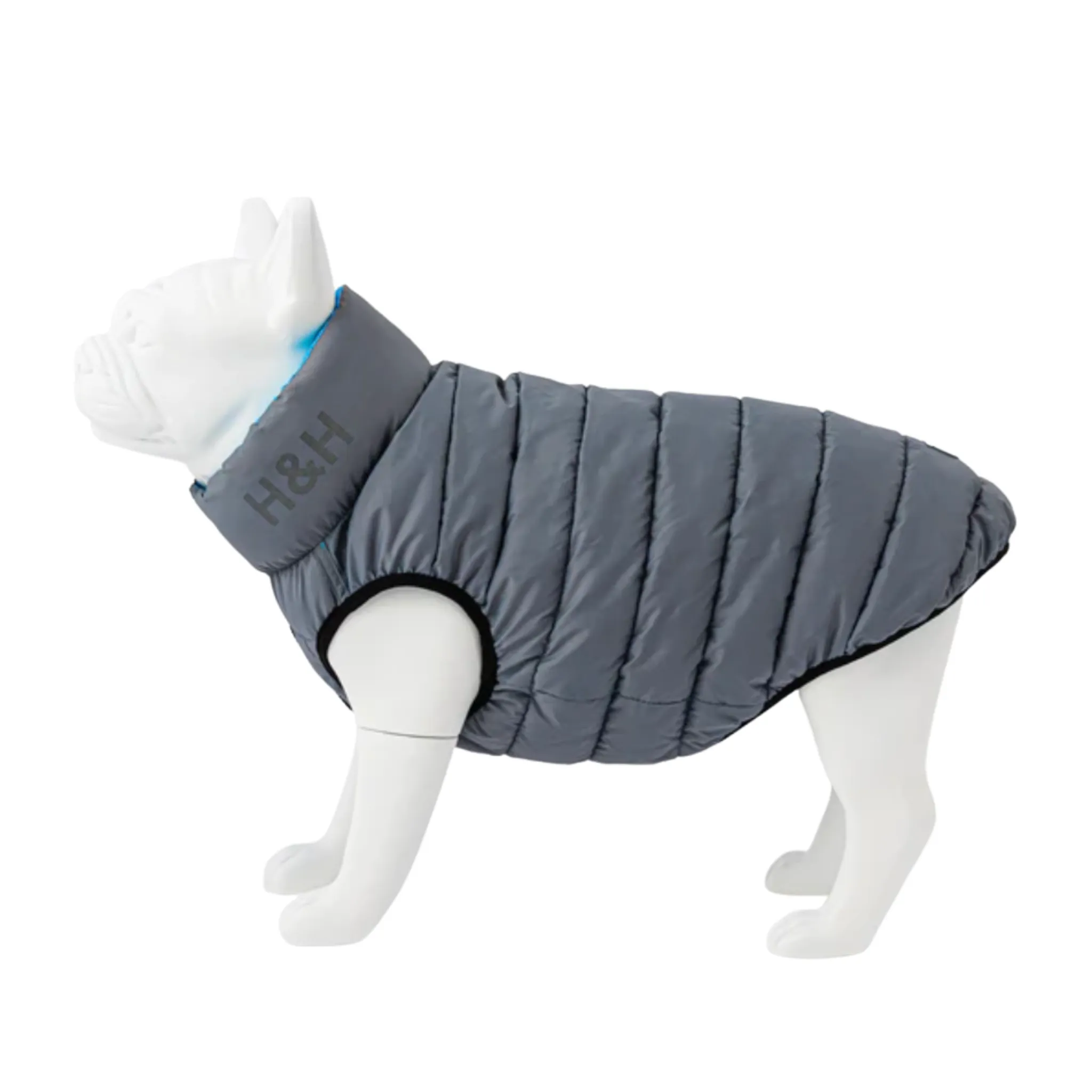 Hugo & Hudson Dog Puffer Jacket Reversible Light Blue & Grey