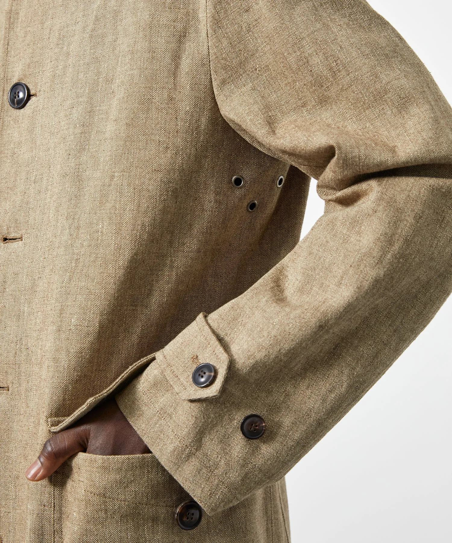 Italian Bonded Linen Military Trench in Brown