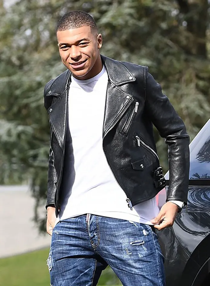 Kylian Mbappe Genuine Leather Jacket Black