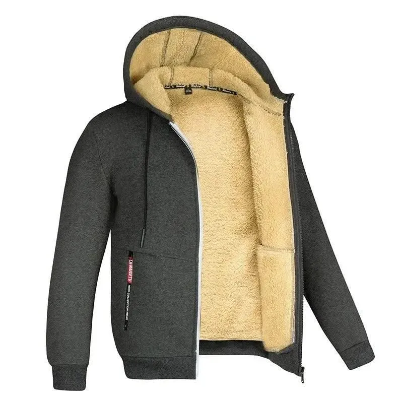 Luxurious Heavyweight Sherpa Lined Windproof Hoodie Jacket for Men