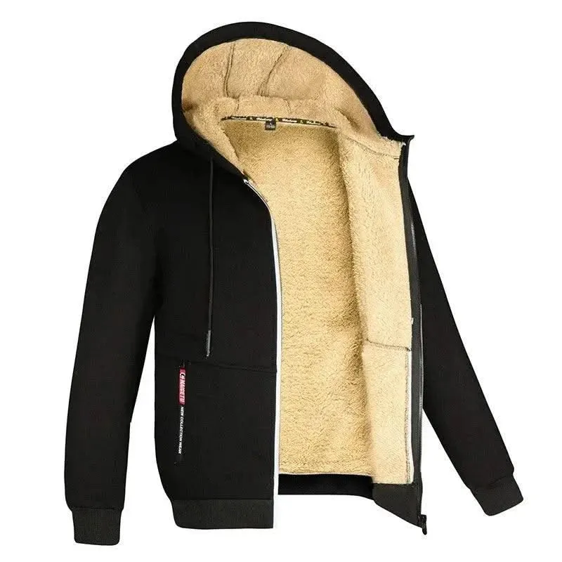 Luxurious Heavyweight Sherpa Lined Windproof Hoodie Jacket for Men