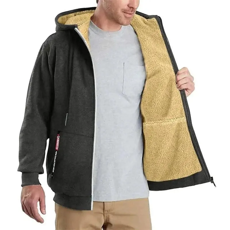 Luxurious Heavyweight Sherpa Lined Windproof Hoodie Jacket for Men