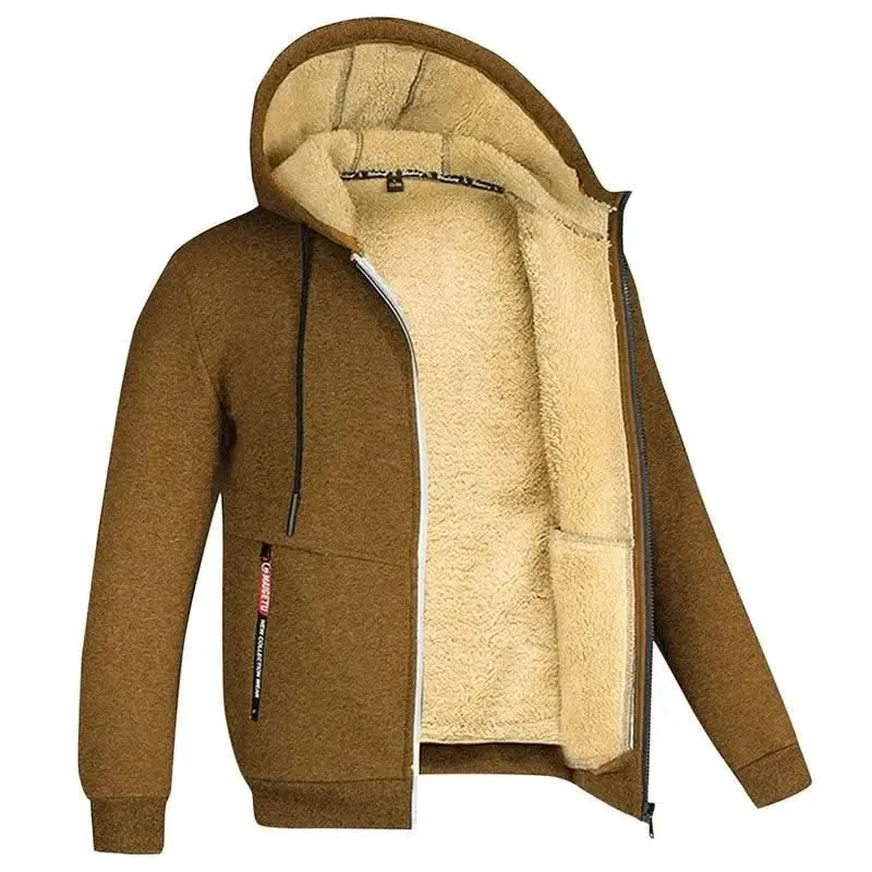 Luxurious Heavyweight Sherpa Lined Windproof Hoodie Jacket for Men