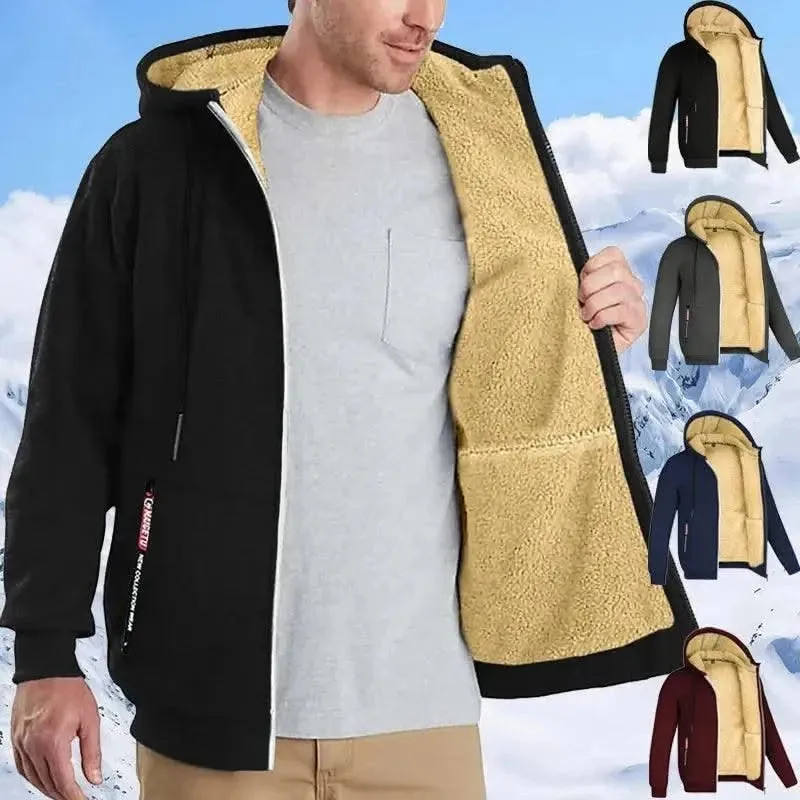 Luxurious Heavyweight Sherpa Lined Windproof Hoodie Jacket for Men