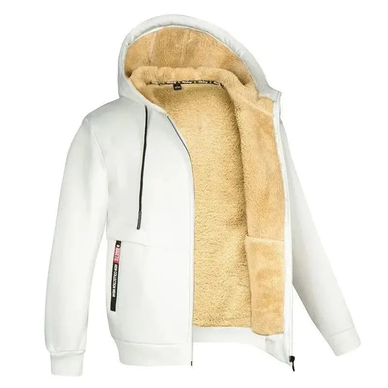 Luxurious Heavyweight Sherpa Lined Windproof Hoodie Jacket for Men