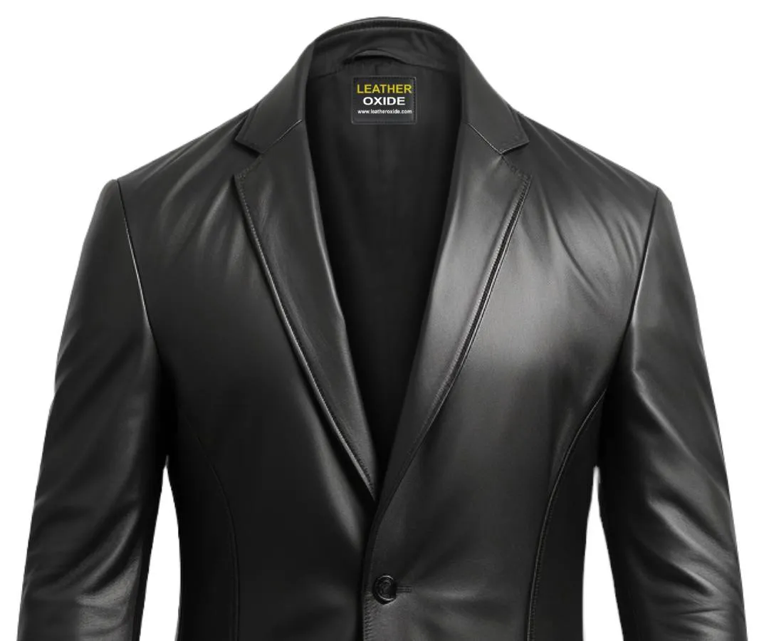 Men Two Button Stylish Leather Black Blazer