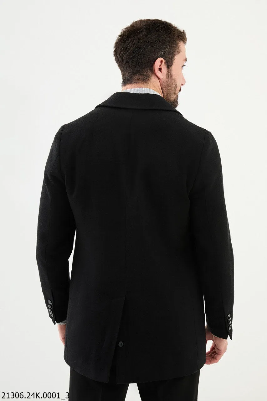 Men's Black Asymmetrical Button Winter Coat