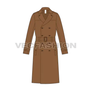 Mens Classic Trench Coat Vector Sketch