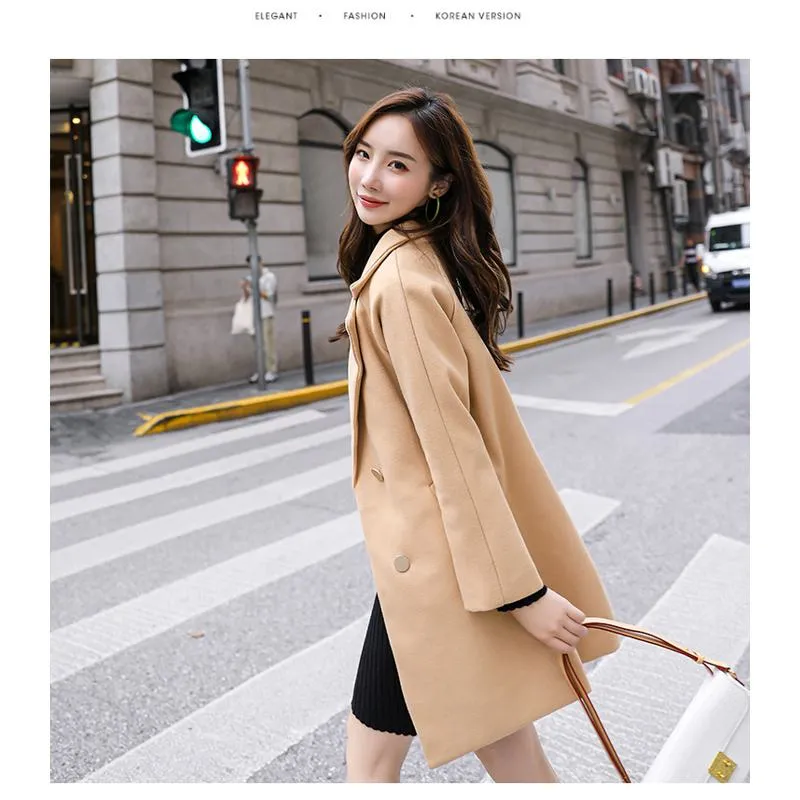 Mid-Length Loose Fit Versatile Wool Blend Coat