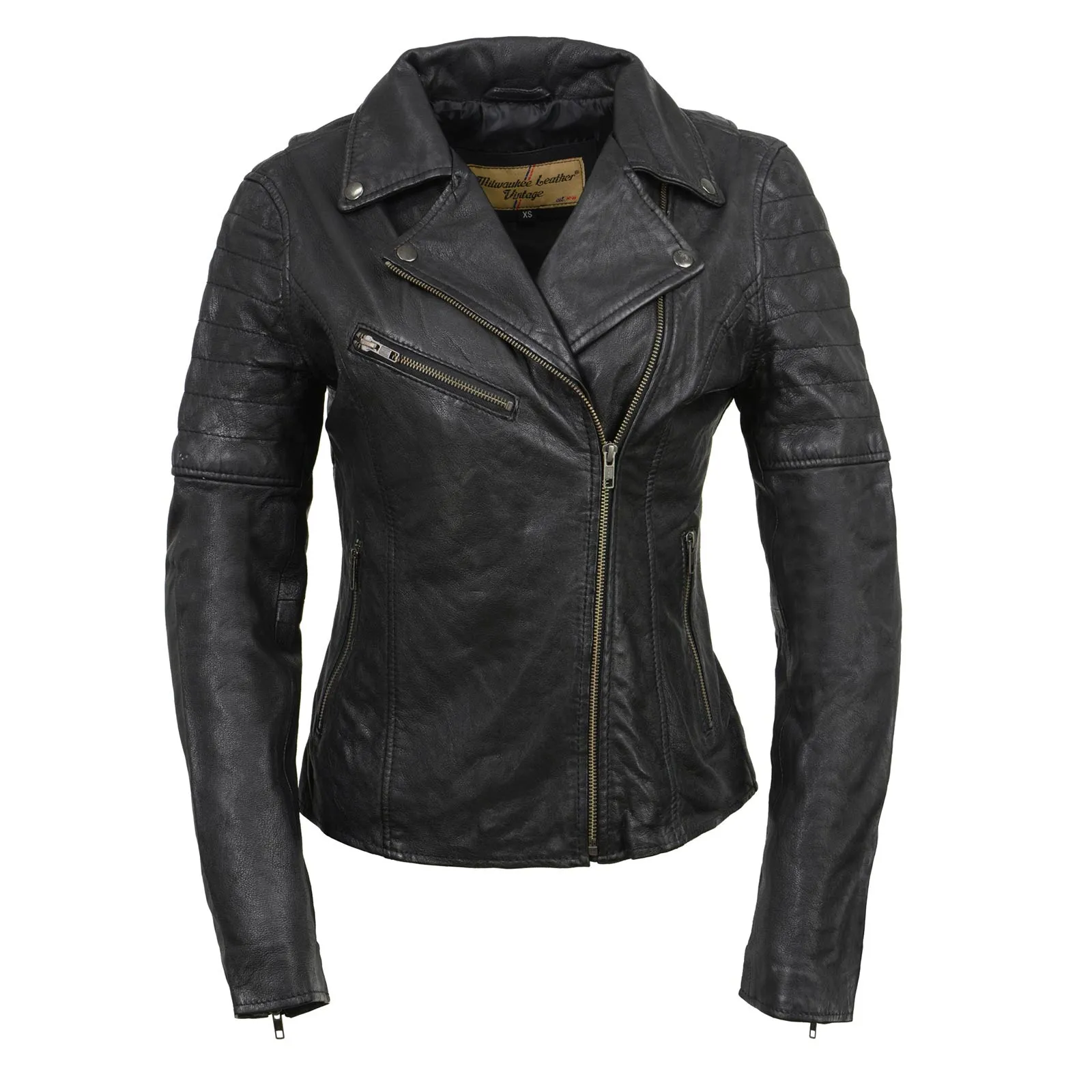 Milwaukee Leather Black Vintage Motorcycle Inspired Vegan Tan Fashion Leather Jacket for Women SFL2812