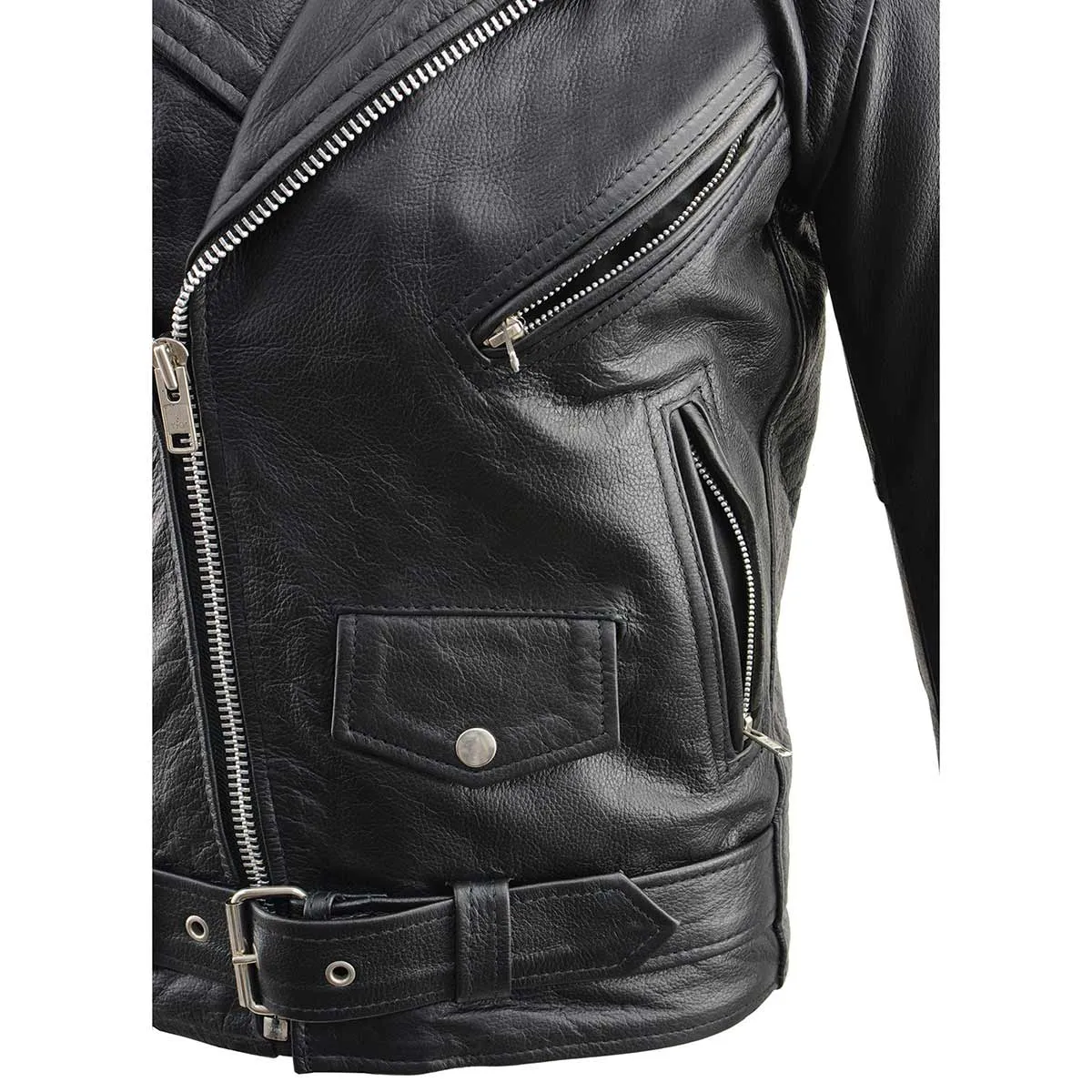 Milwaukee Leather LKM1781 Men's The Legend Classic Brando Black Premium Leather Motorcycle Jacket w/ Quilted Liner