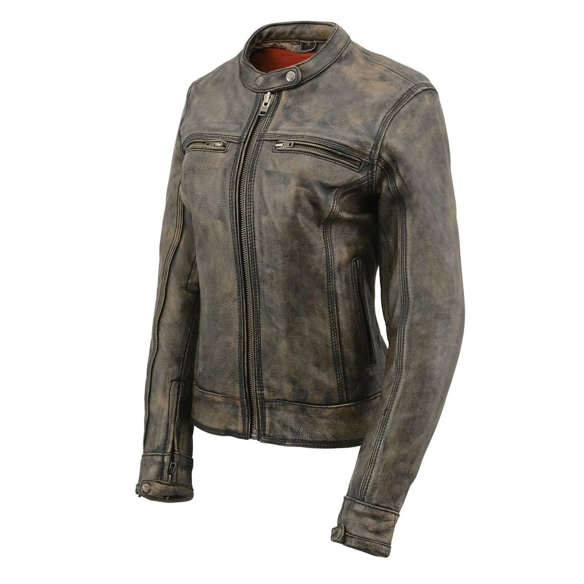 Milwaukee Leather MLL2550 Women's Scooter Distressed Brown Leather Vented Motorcycle Jacket