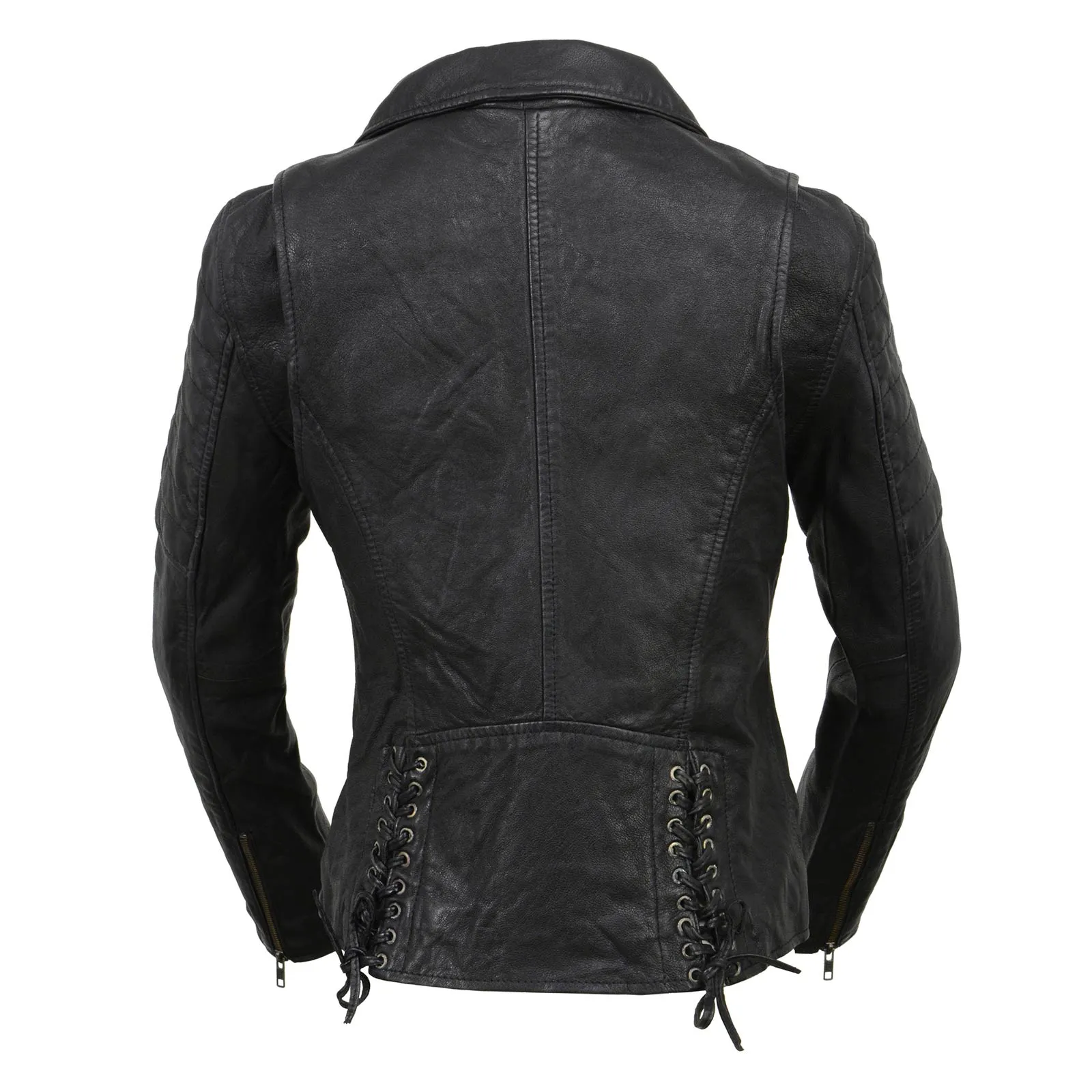 Milwaukee Leather SFL2812 Black Vintage Motorcycle Inspired Leather Jacket for Women - Veg-Tan Fashion Jacket