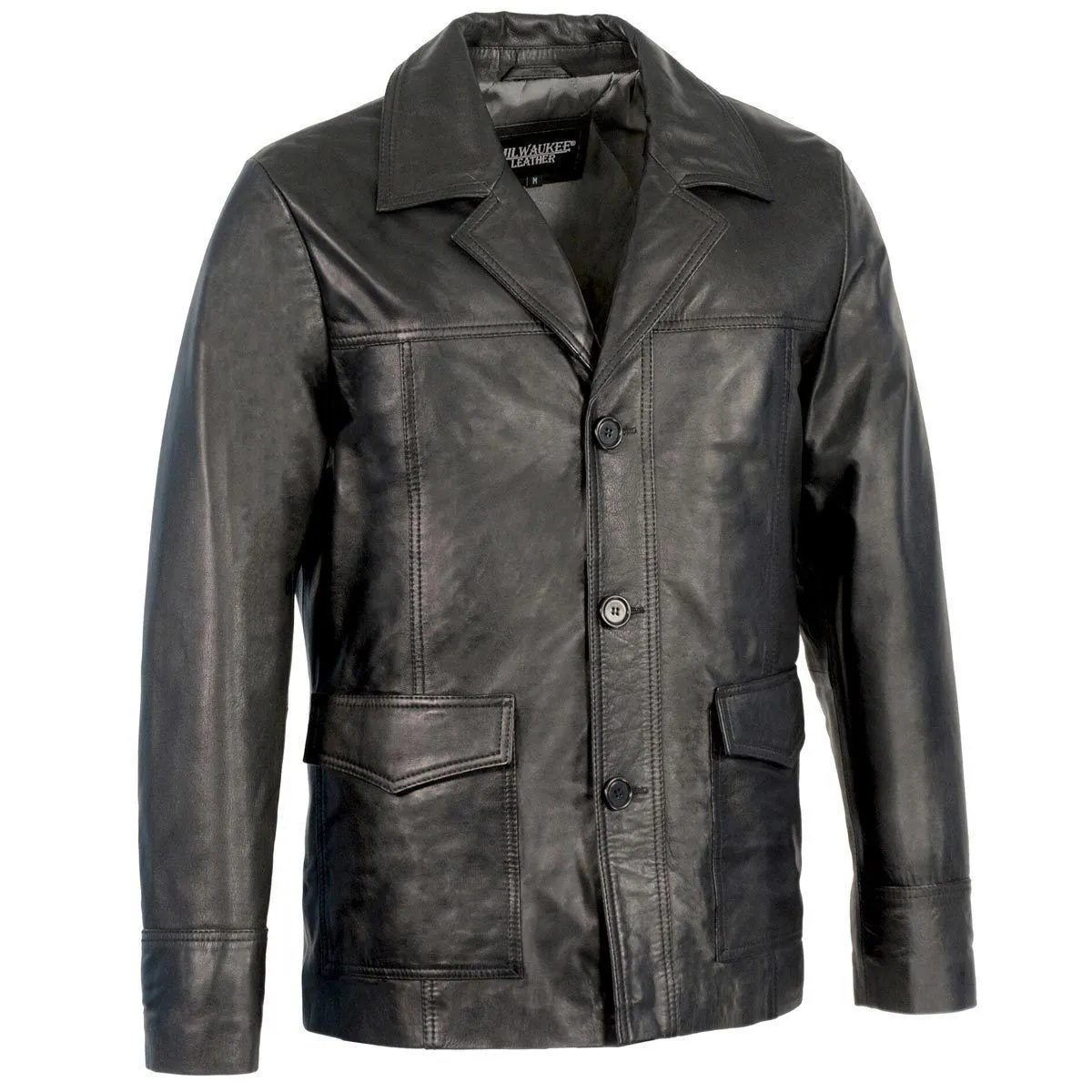 Milwaukee Leather SFM1870  Men's Black Button Front  Leather Car Coat