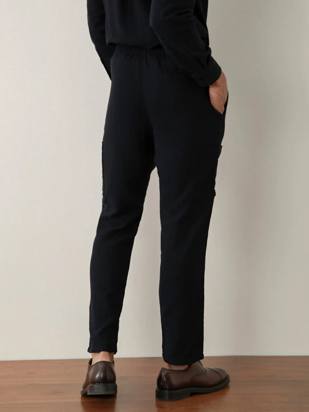 Navy Plain Cotton Loose Pant