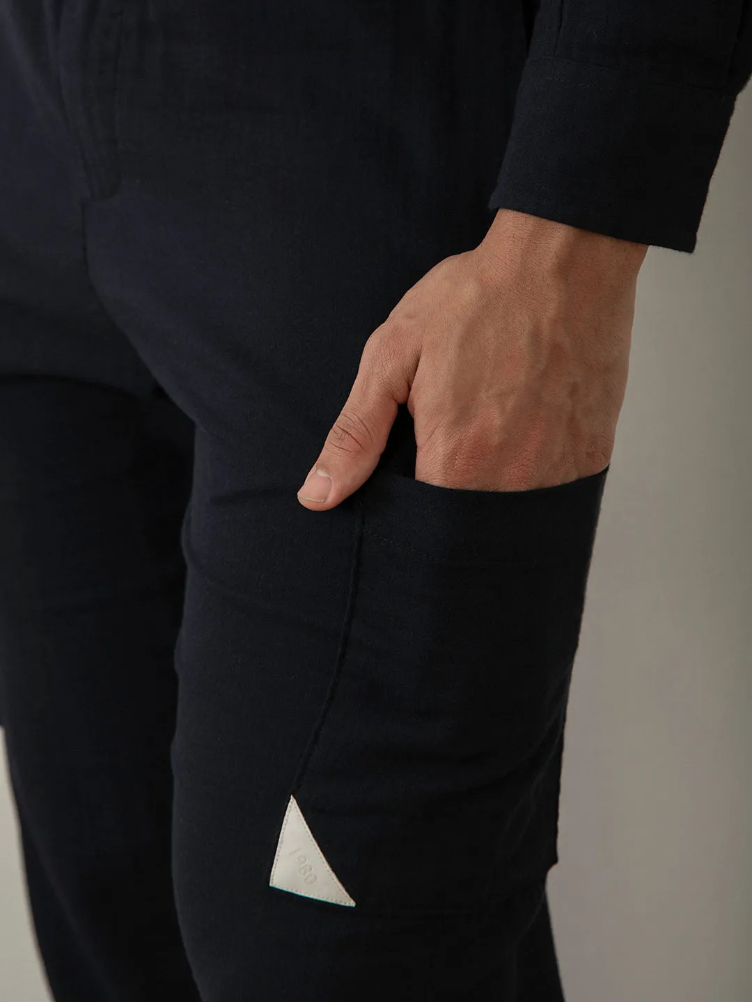 Navy Plain Cotton Loose Pant