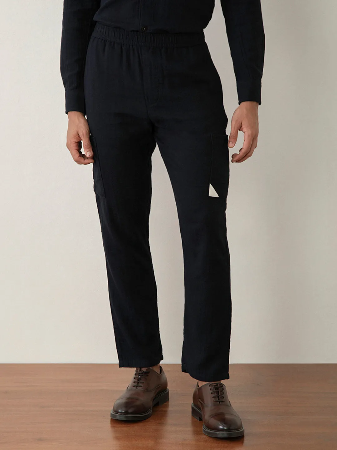 Navy Plain Cotton Loose Pant